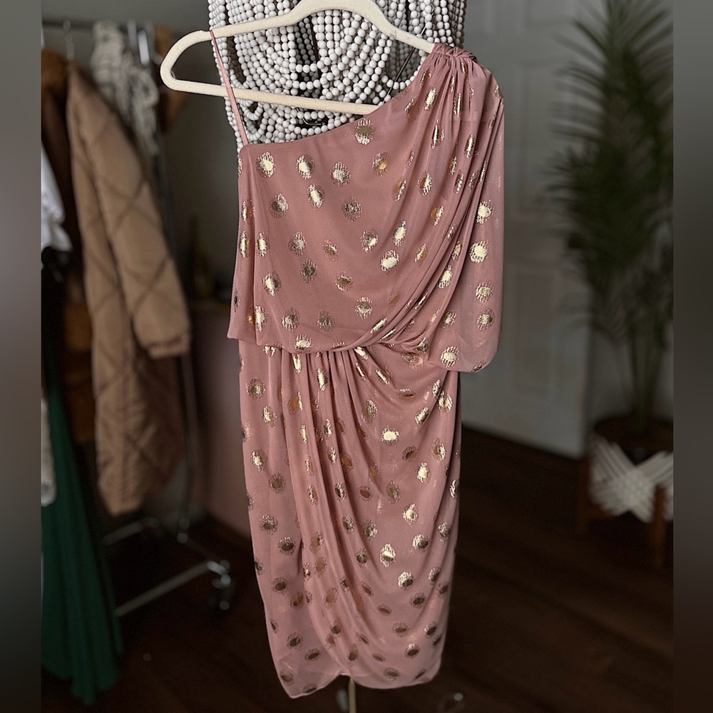 Dusty Pink Gold Metallic Dot Dress | Cocktail Party Glam | holiday party dress